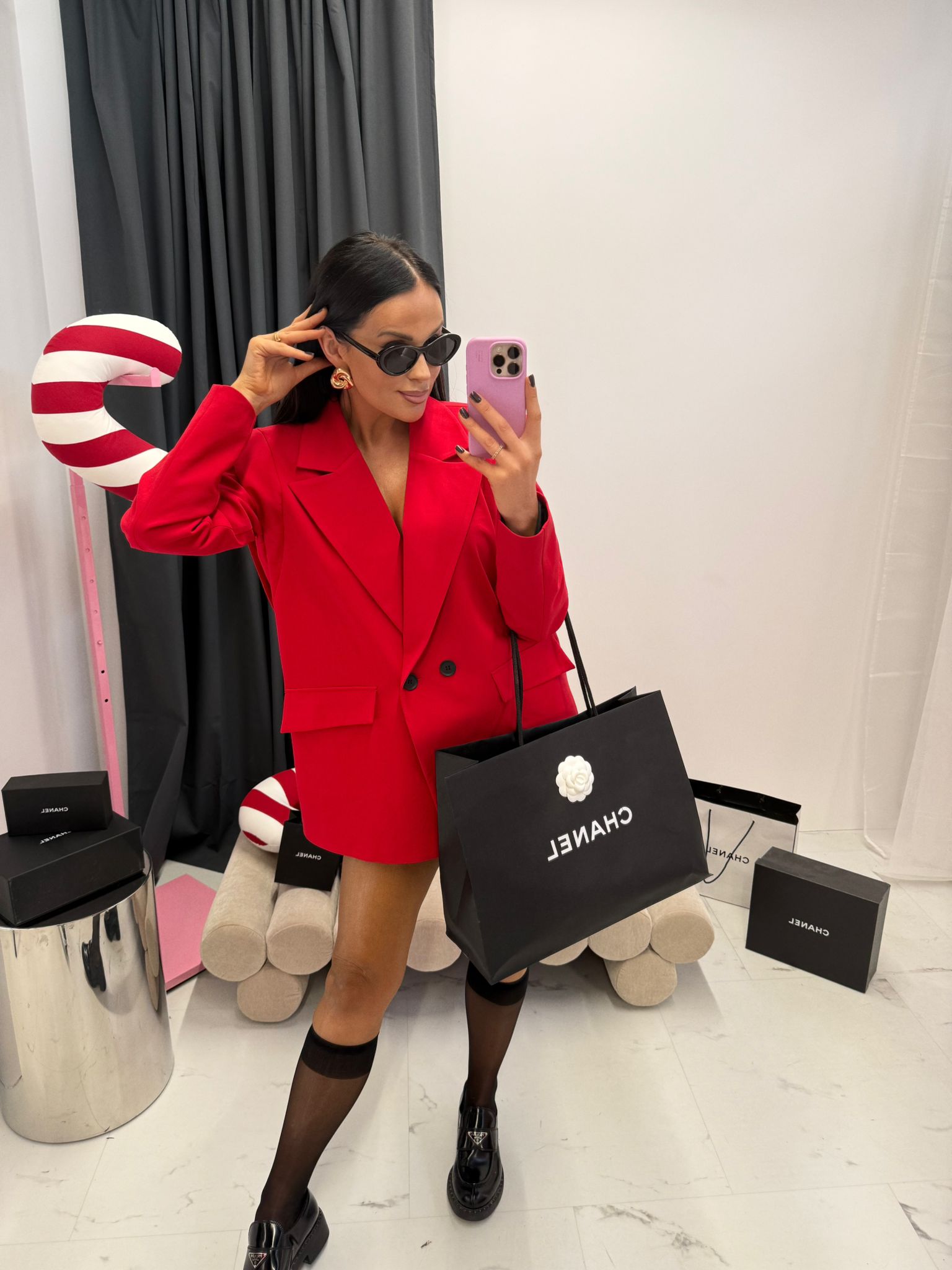 Oversize-Blazer Velvet Rot