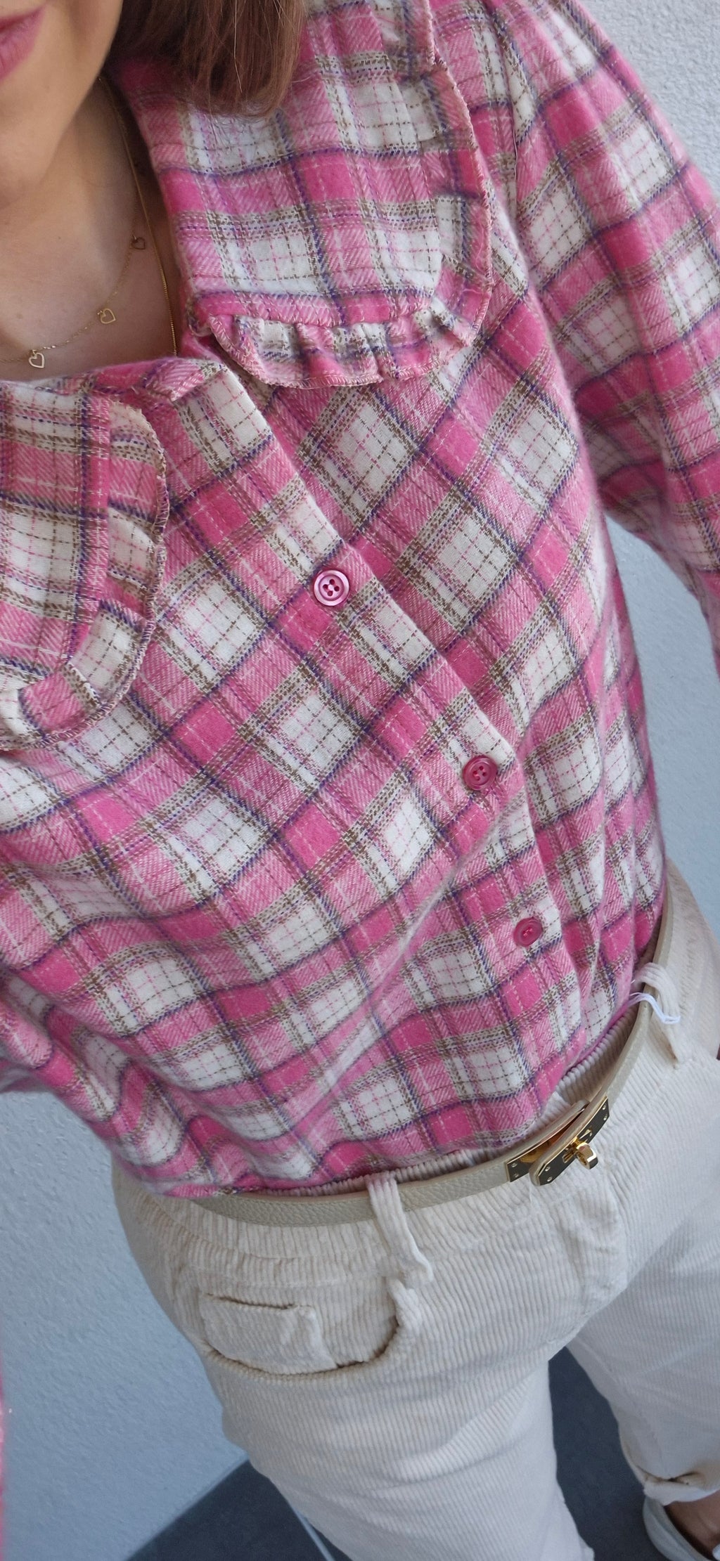 Karobluse mit Rüschenkragen – rosa 100 % Baumwolle