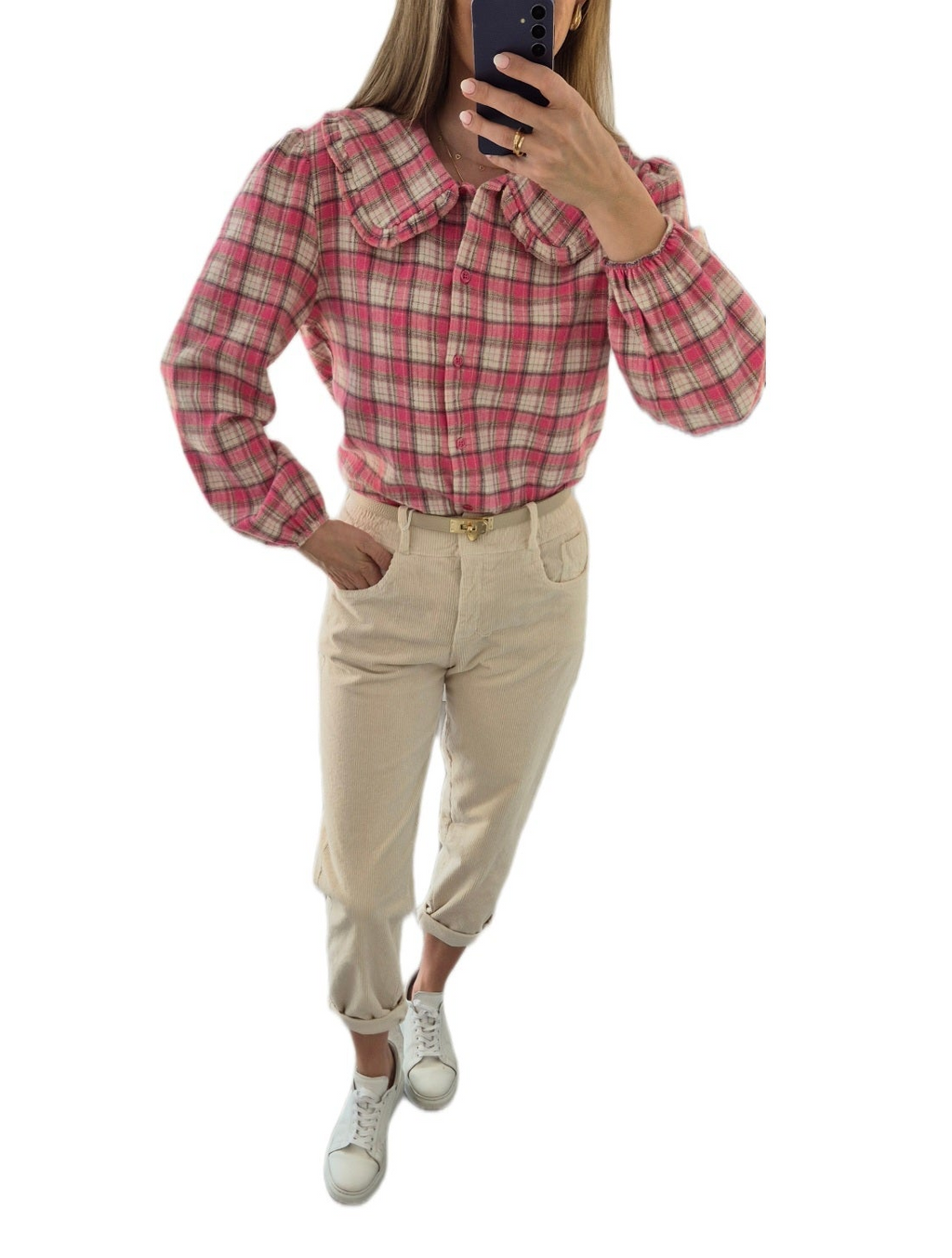 Karobluse mit Rüschenkragen – rosa 100 % Baumwolle