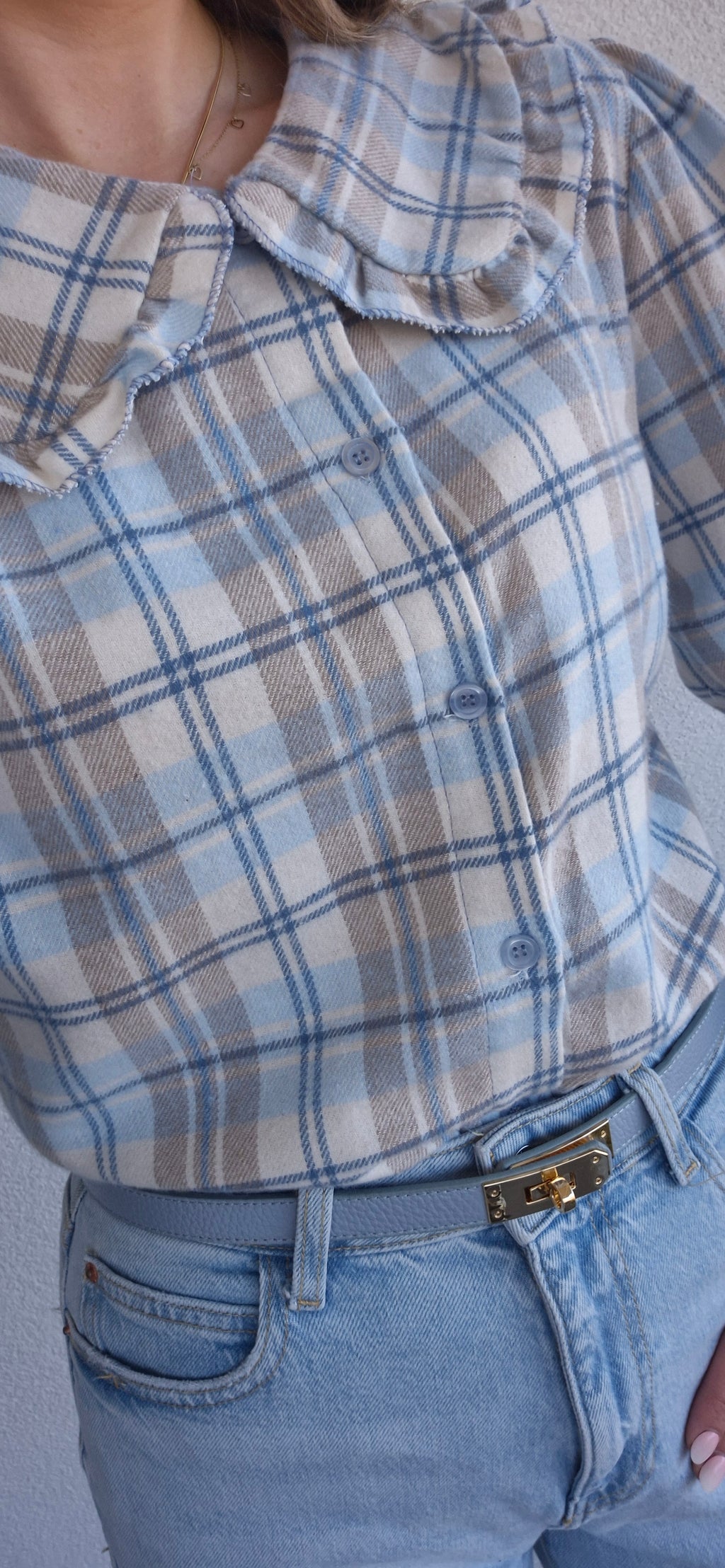 Karobluse mit Rüschenkragen – blau 100% Baumwolle