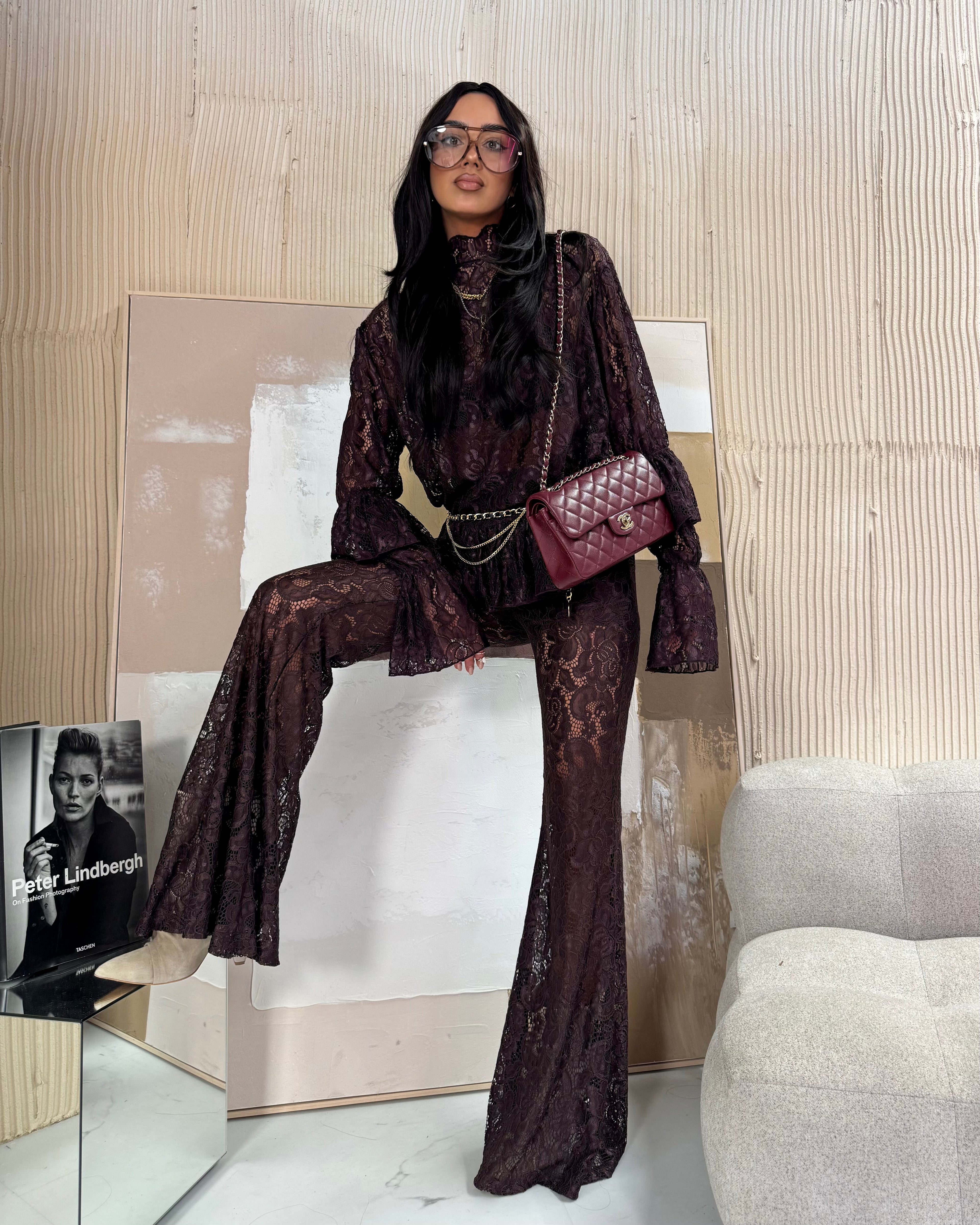 Spitzenbluse Boho Braun