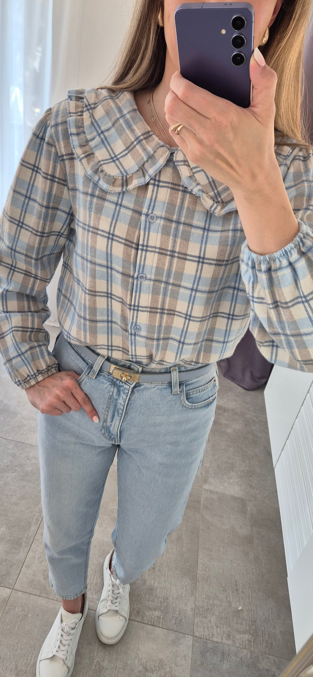 Karobluse mit Rüschenkragen – blau 100% Baumwolle