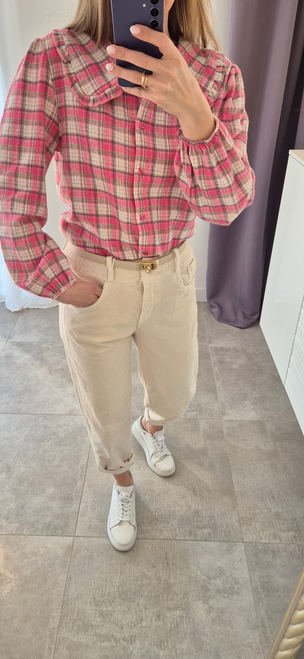 Karobluse mit Rüschenkragen – rosa 100 % Baumwolle