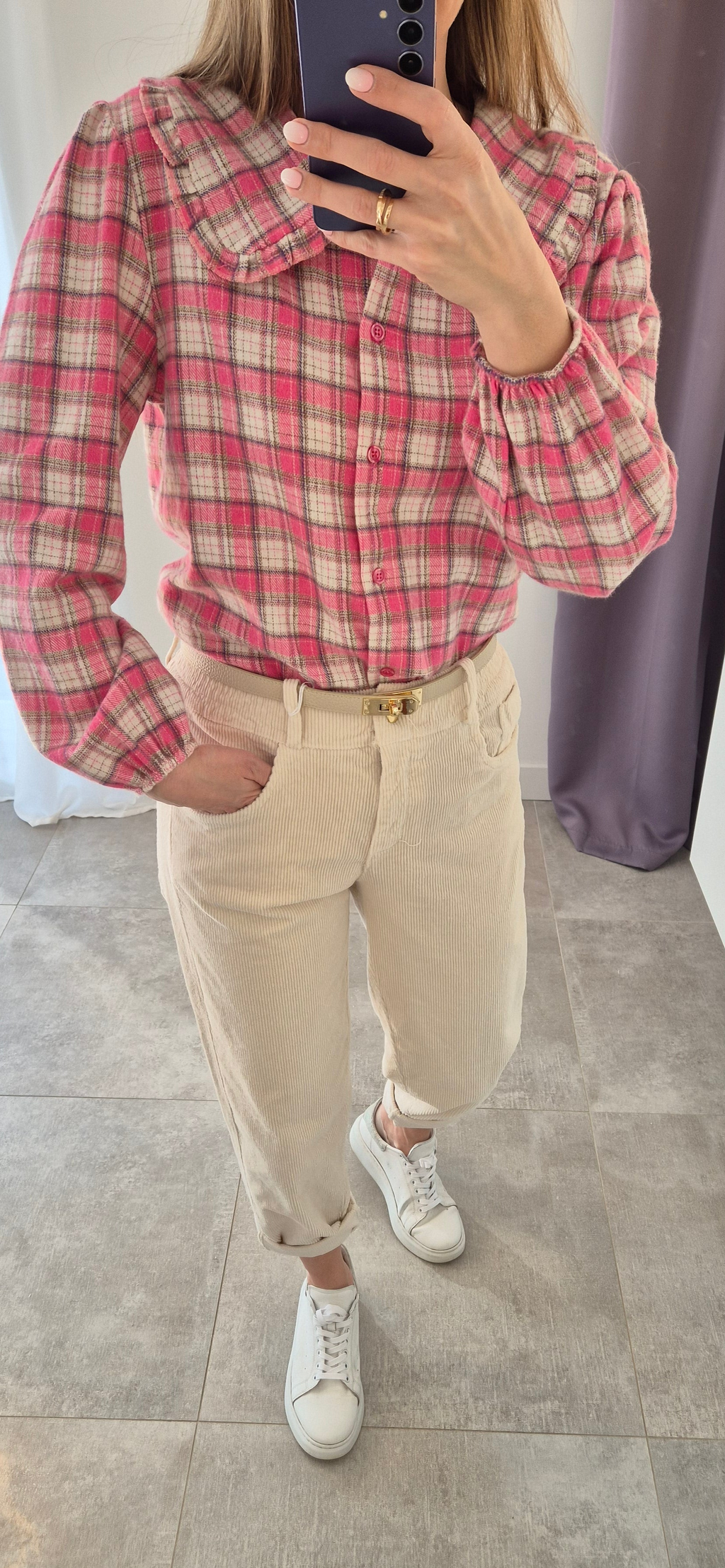 Karobluse mit Rüschenkragen – rosa 100 % Baumwolle