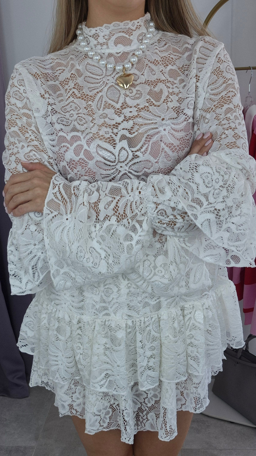 Spitzenbluse Boho Weiß