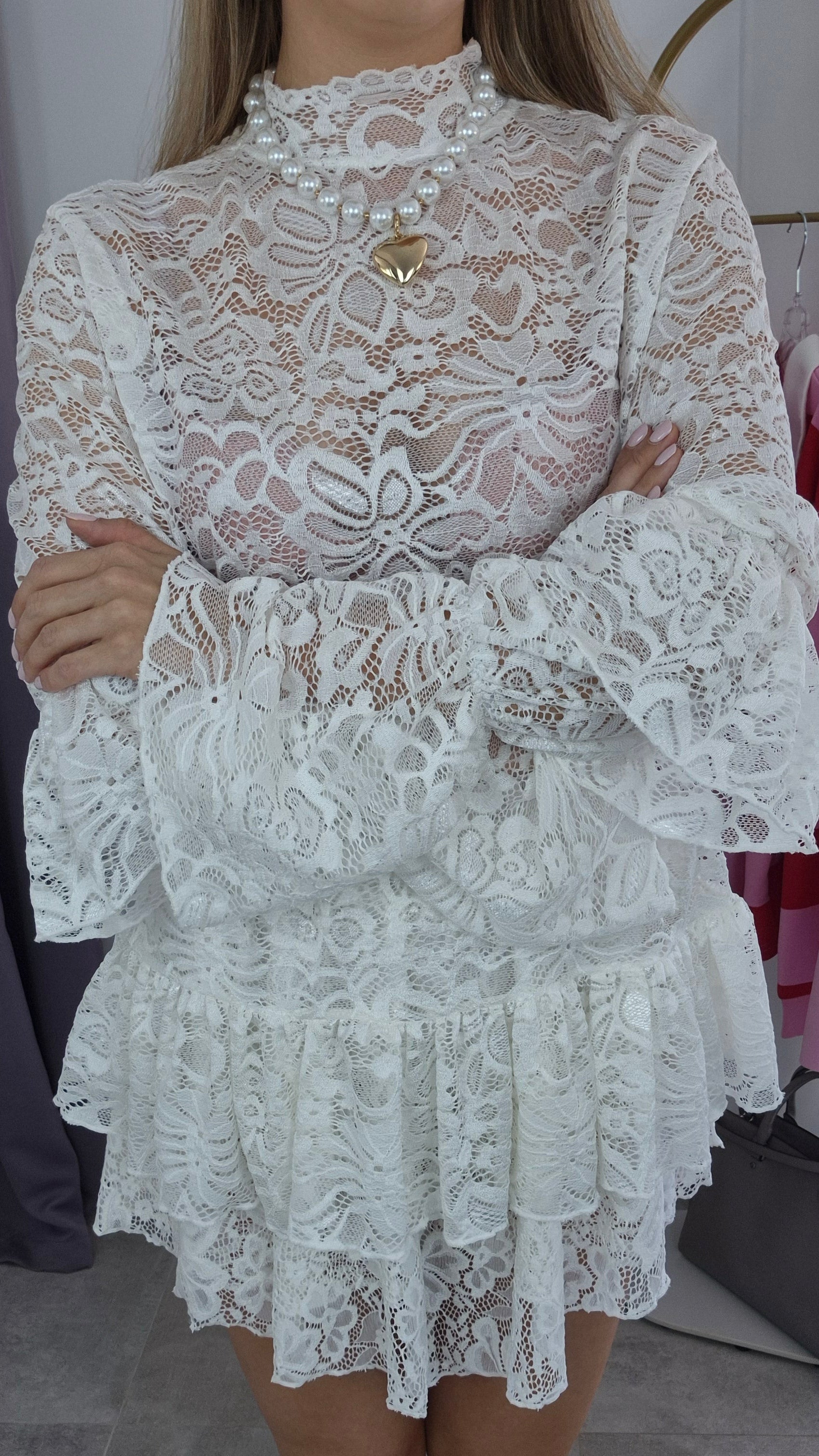 Spitzenbluse Boho Weiß