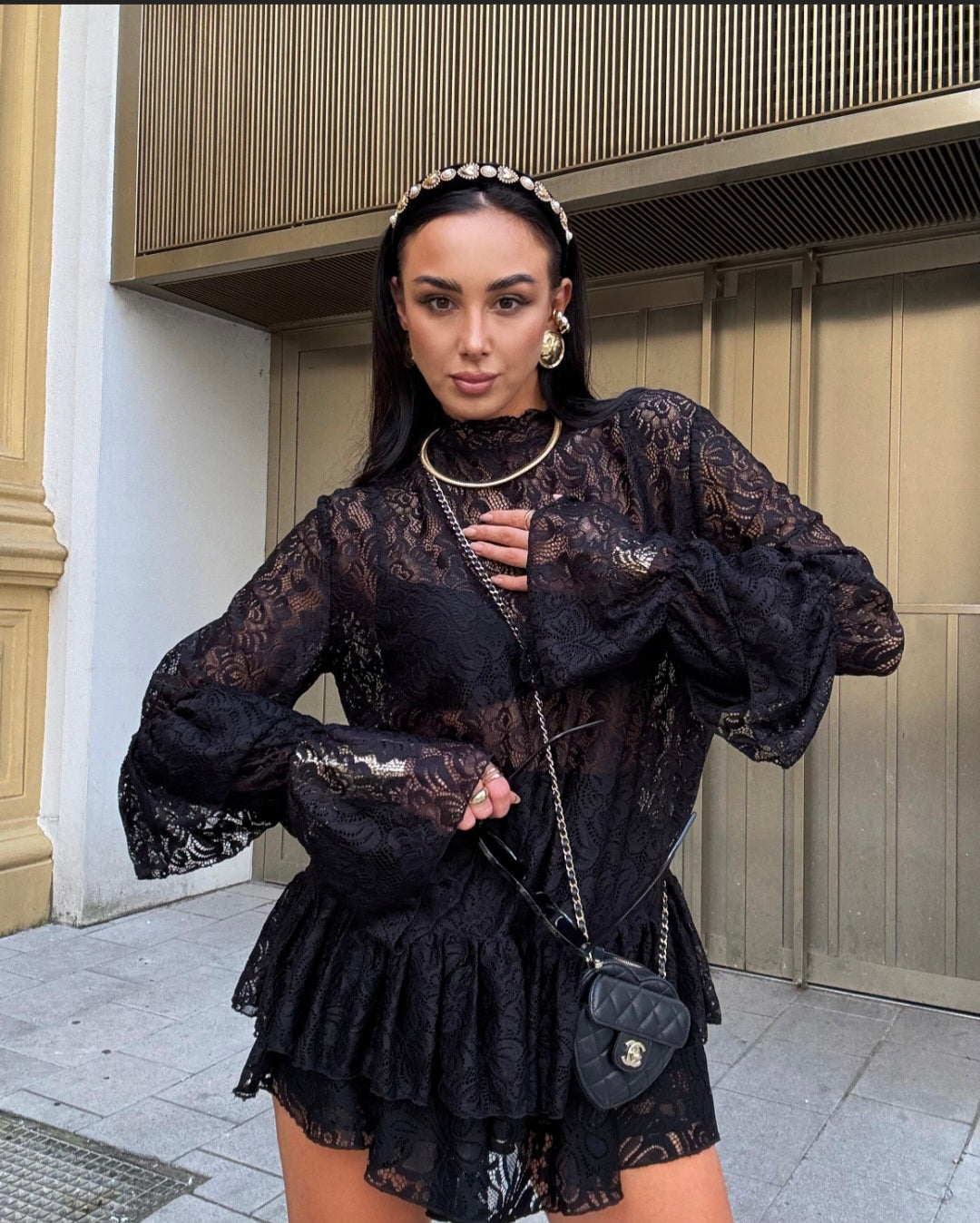 Spitzenbluse Boho schwarz