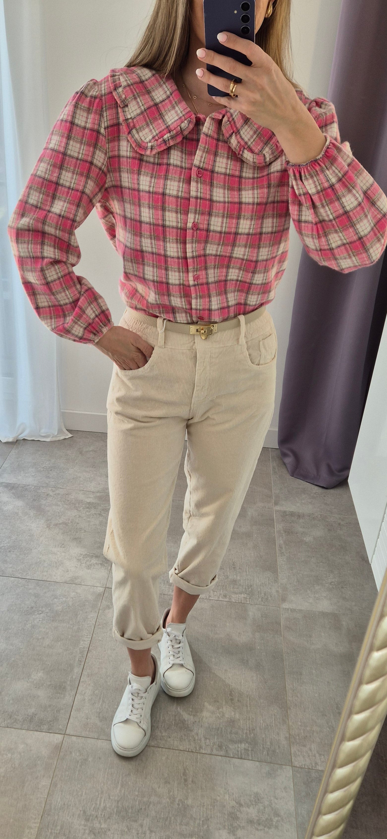 Karobluse mit Rüschenkragen – rosa 100 % Baumwolle
