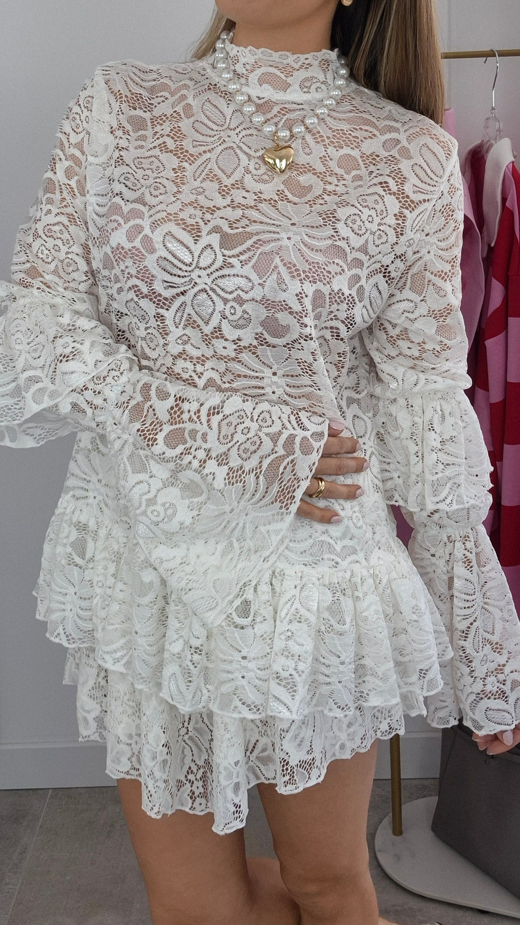 Spitzenbluse Boho Weiß