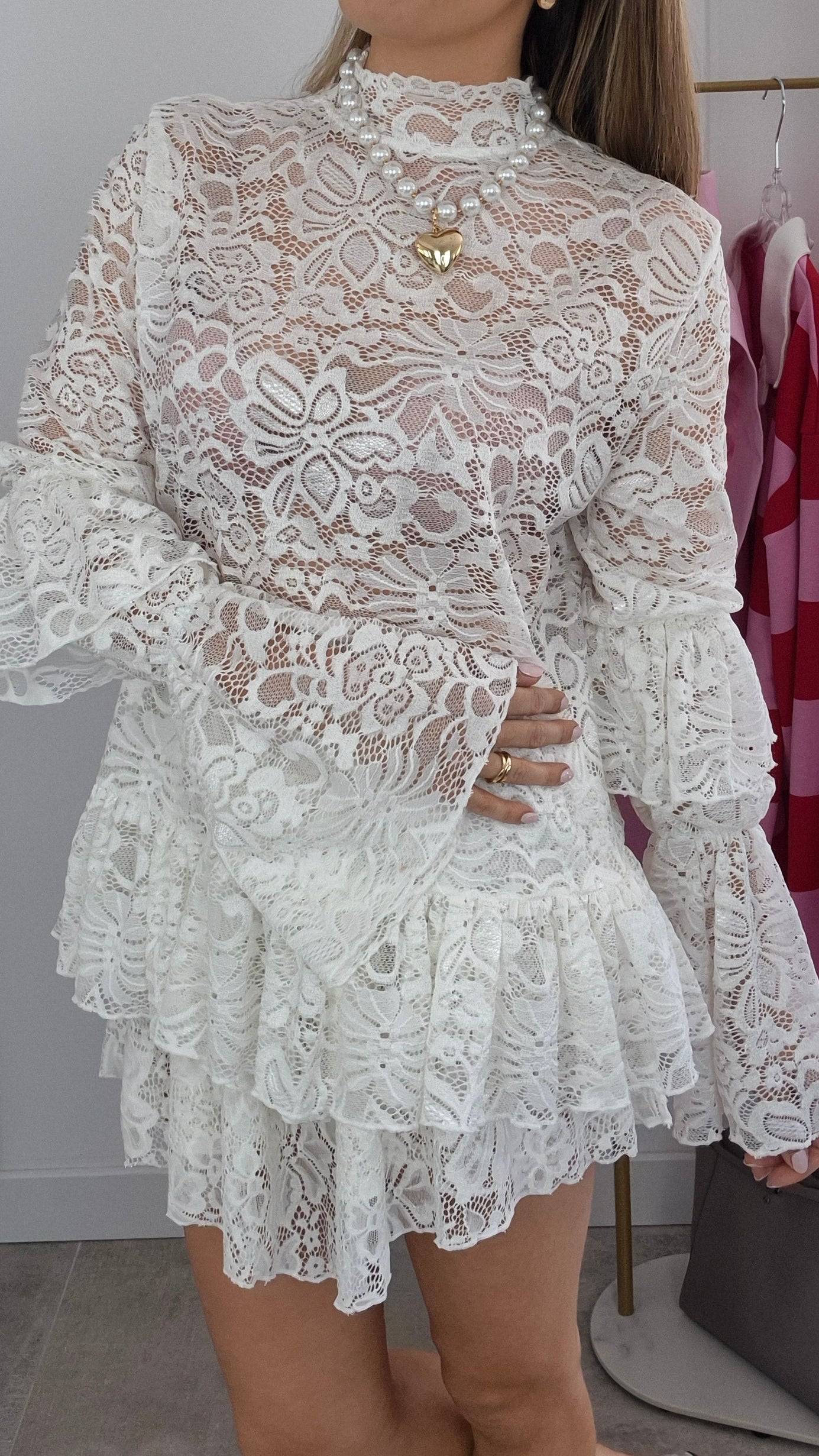 Spitzenbluse Boho Weiß
