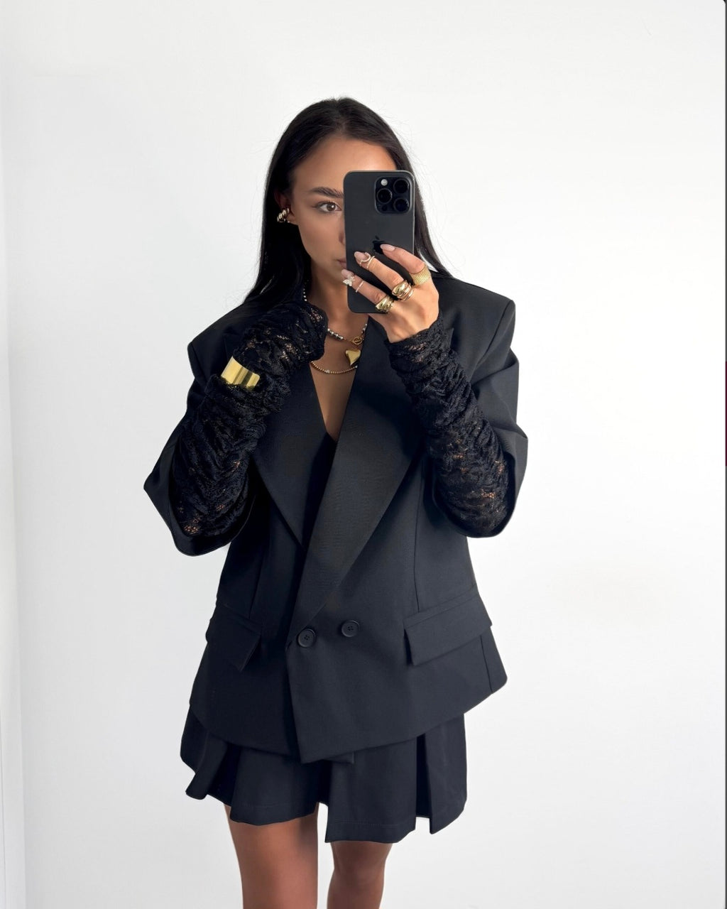 Oversize- Blazer mit Spitzenärmeln Schwarz