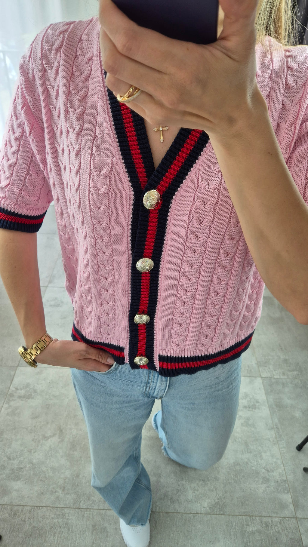 Kurzarm-Cardigan Rosa