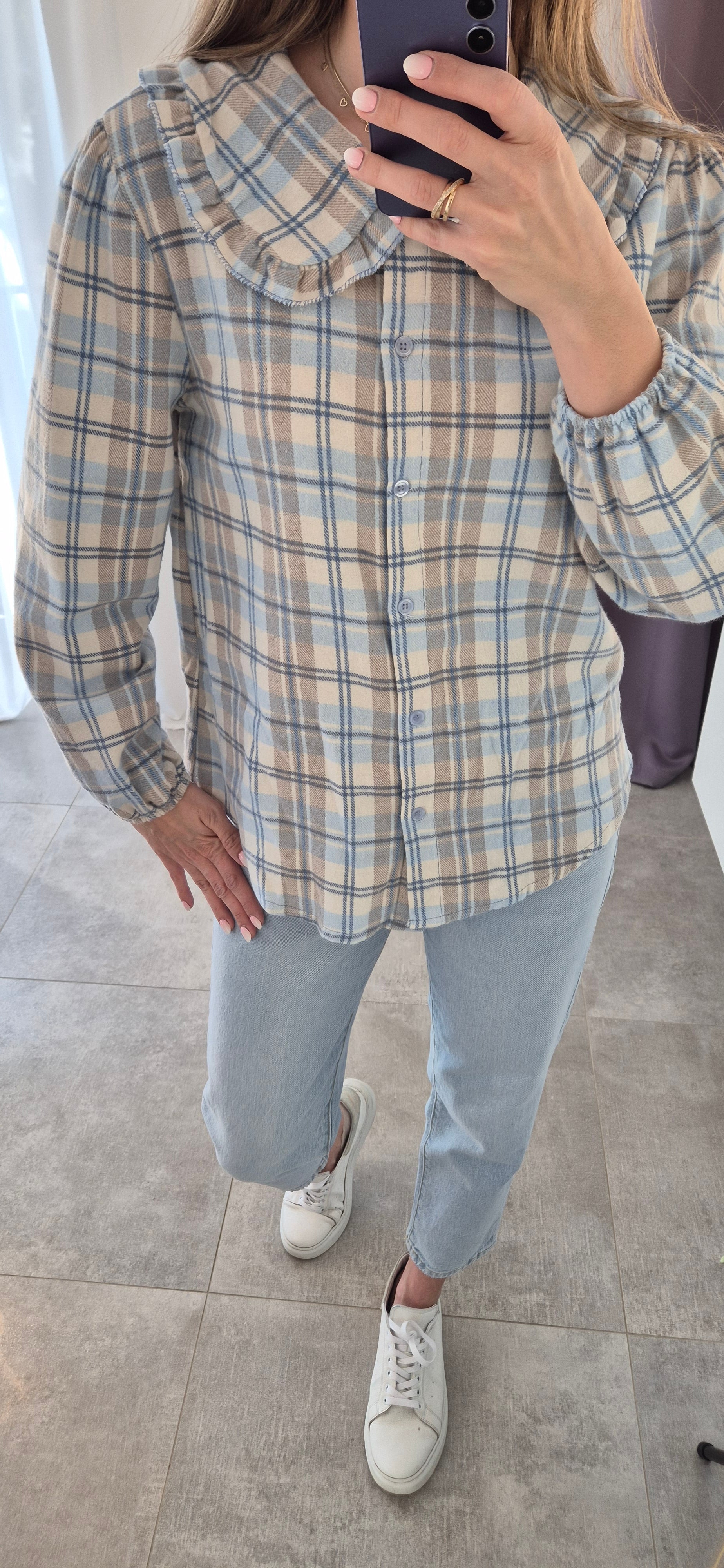 Karobluse mit Rüschenkragen – blau 100% Baumwolle