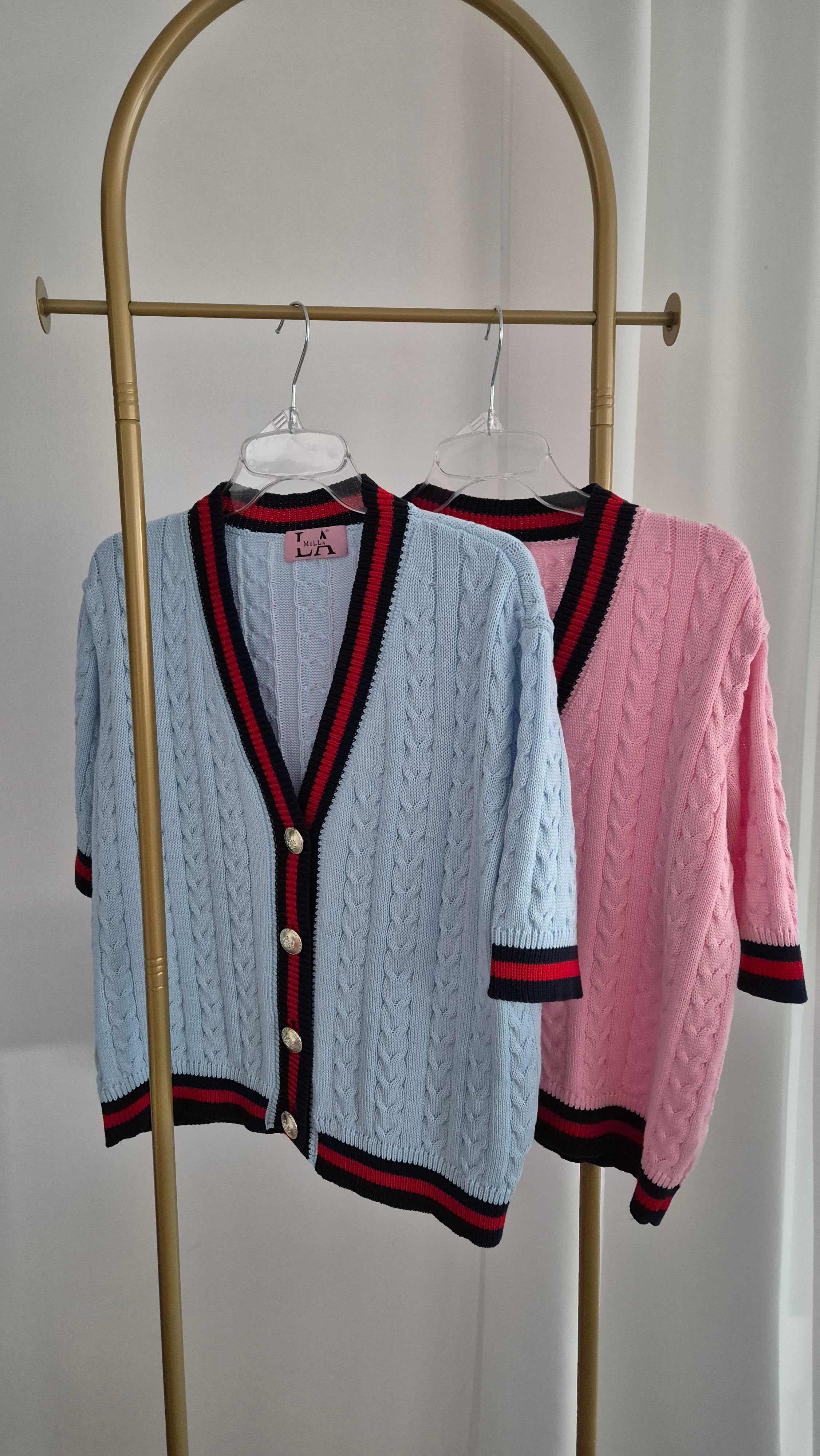 Kurzarm- Cardigan blau