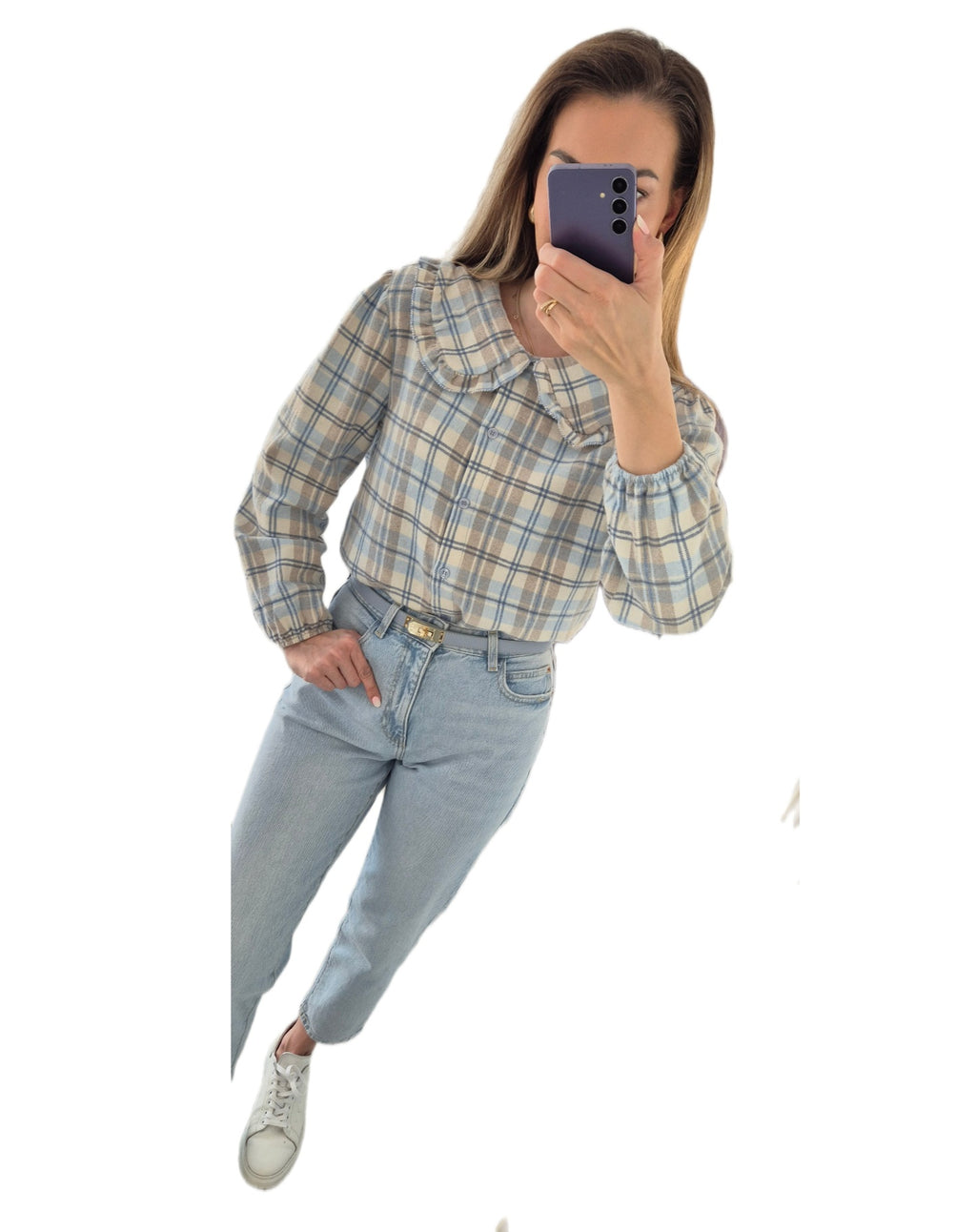 Karobluse mit Rüschenkragen – blau 100% Baumwolle