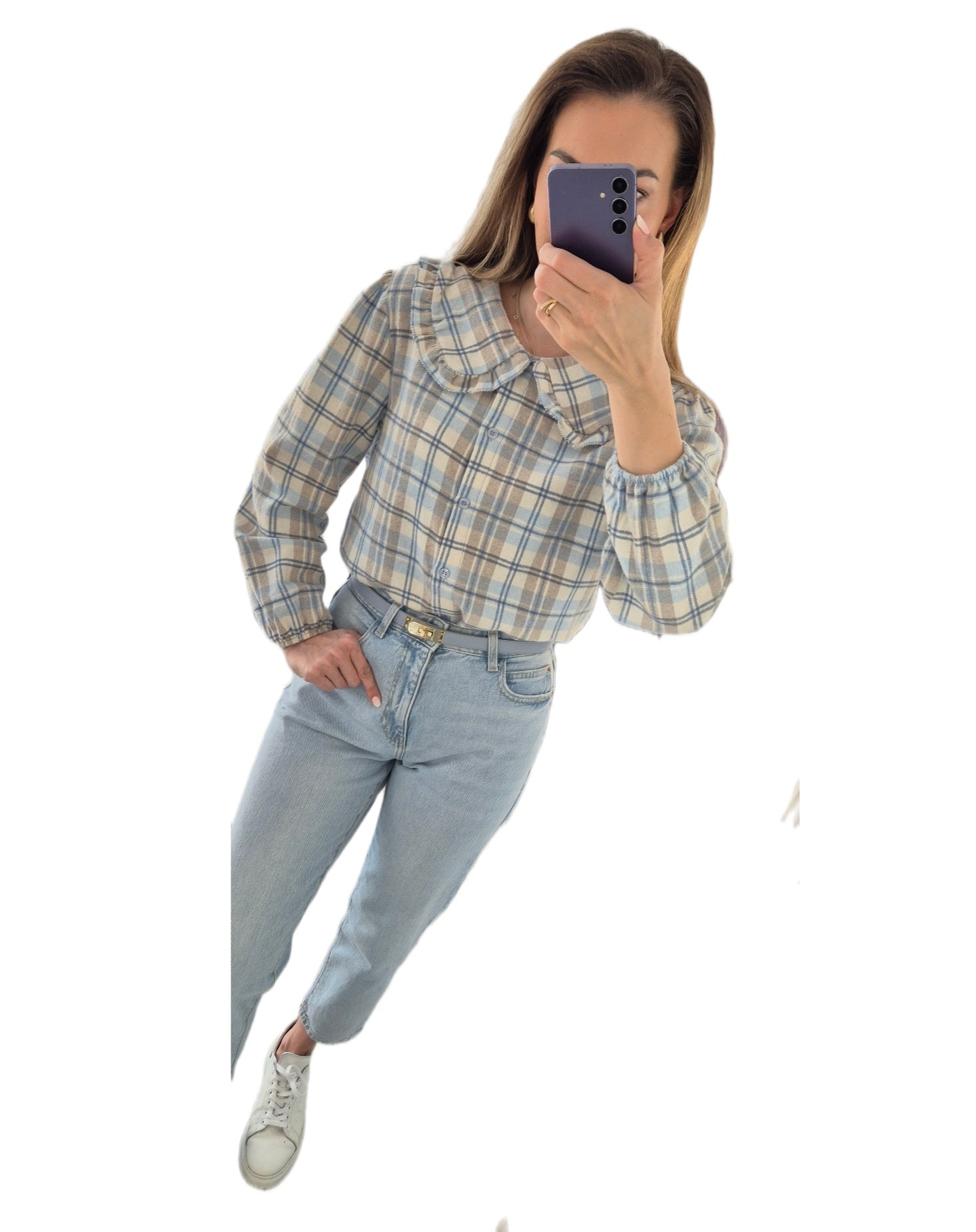 Karobluse mit Rüschenkragen – blau 100% Baumwolle