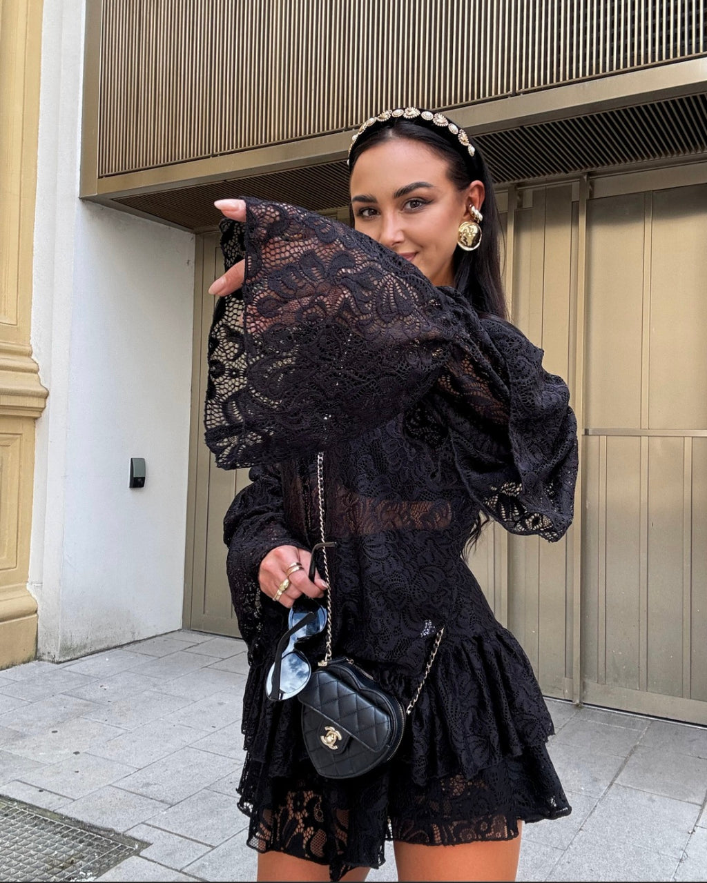 Spitzenbluse Boho schwarz