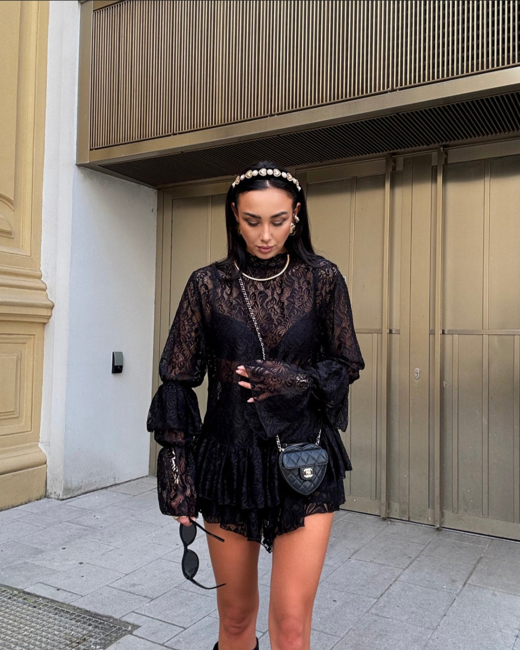 Spitzenbluse Boho schwarz