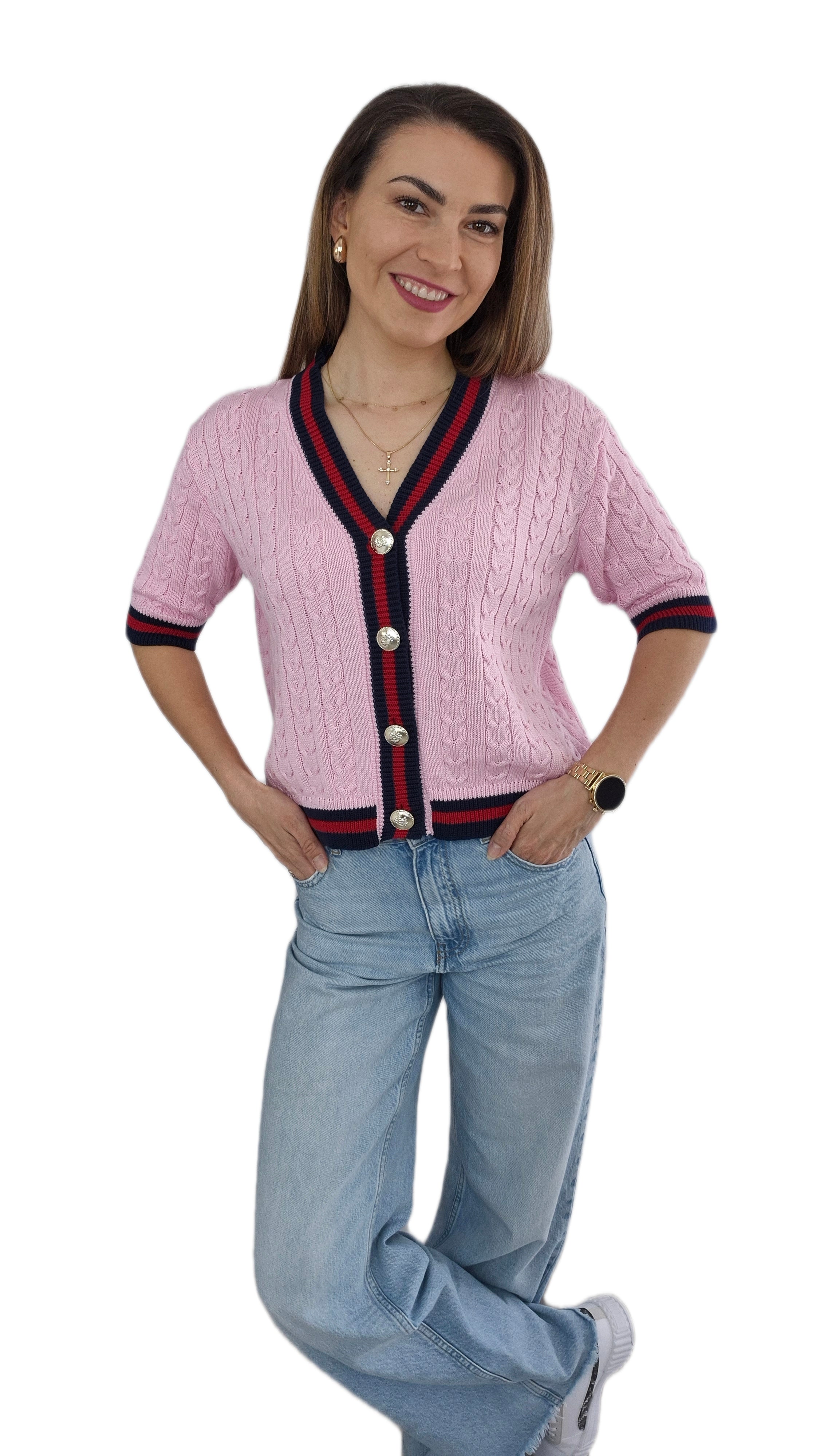 Kurzarm-Cardigan Rosa