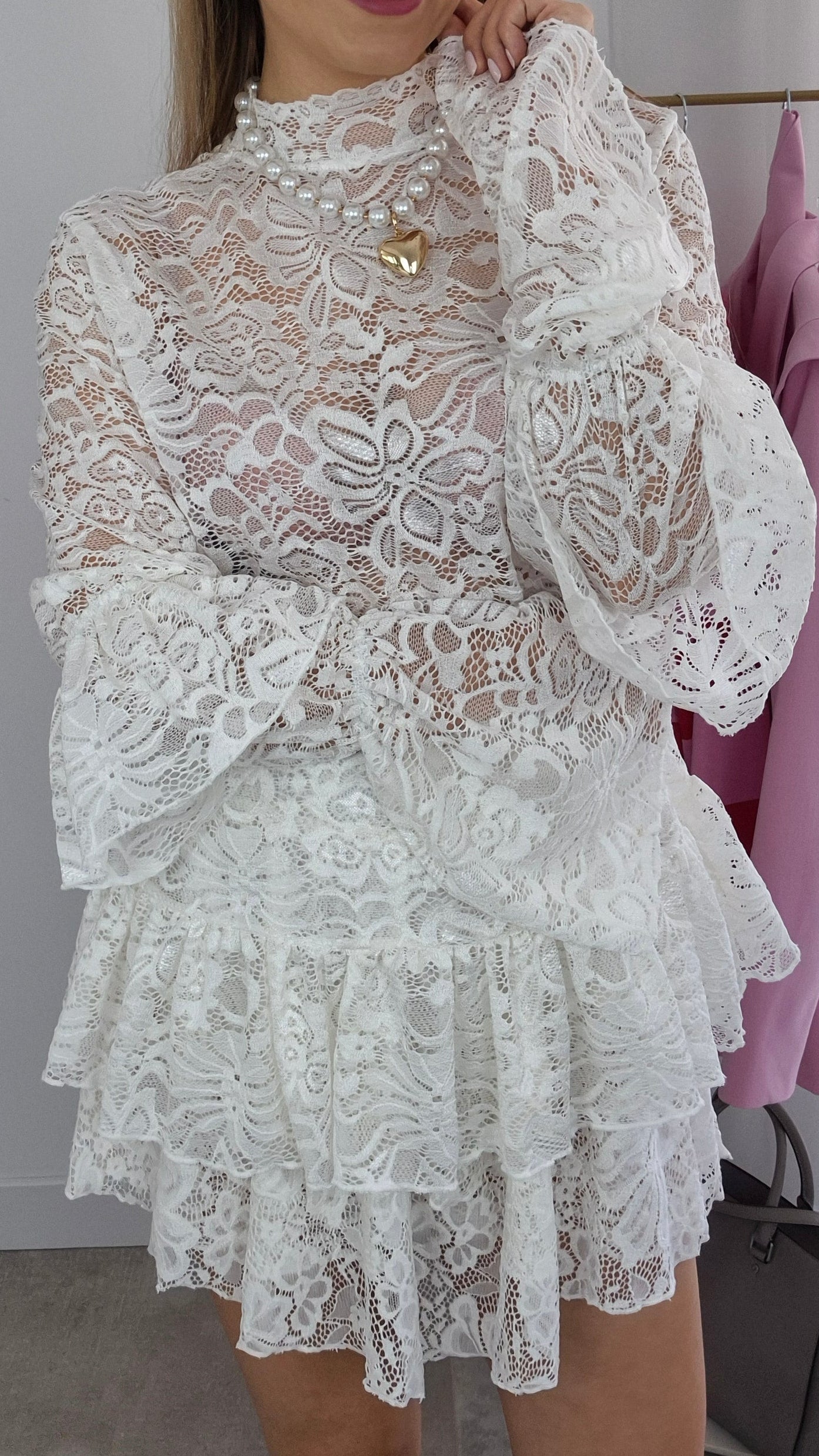 Spitzenbluse Boho Weiß