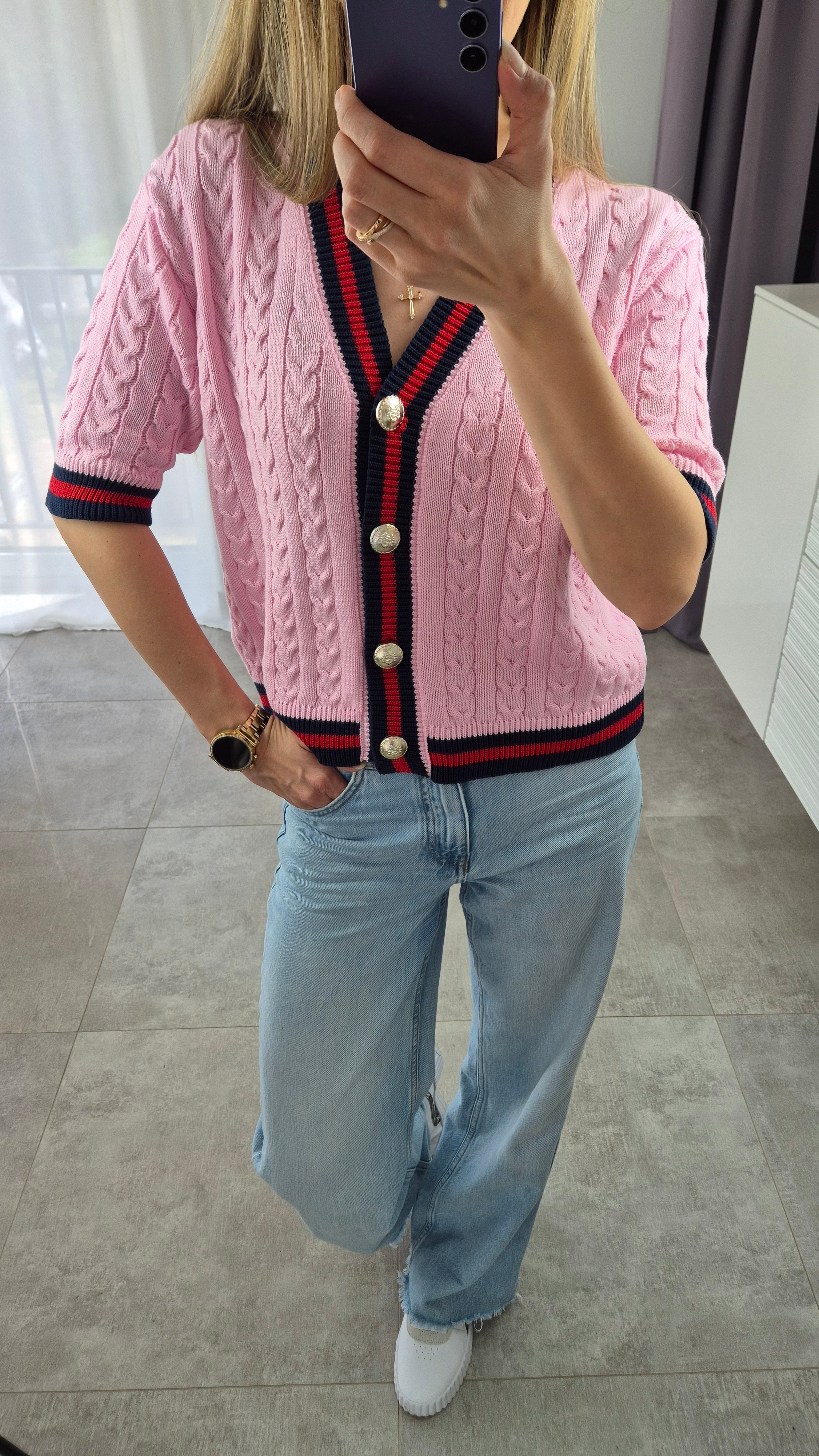Kurzarm-Cardigan Rosa