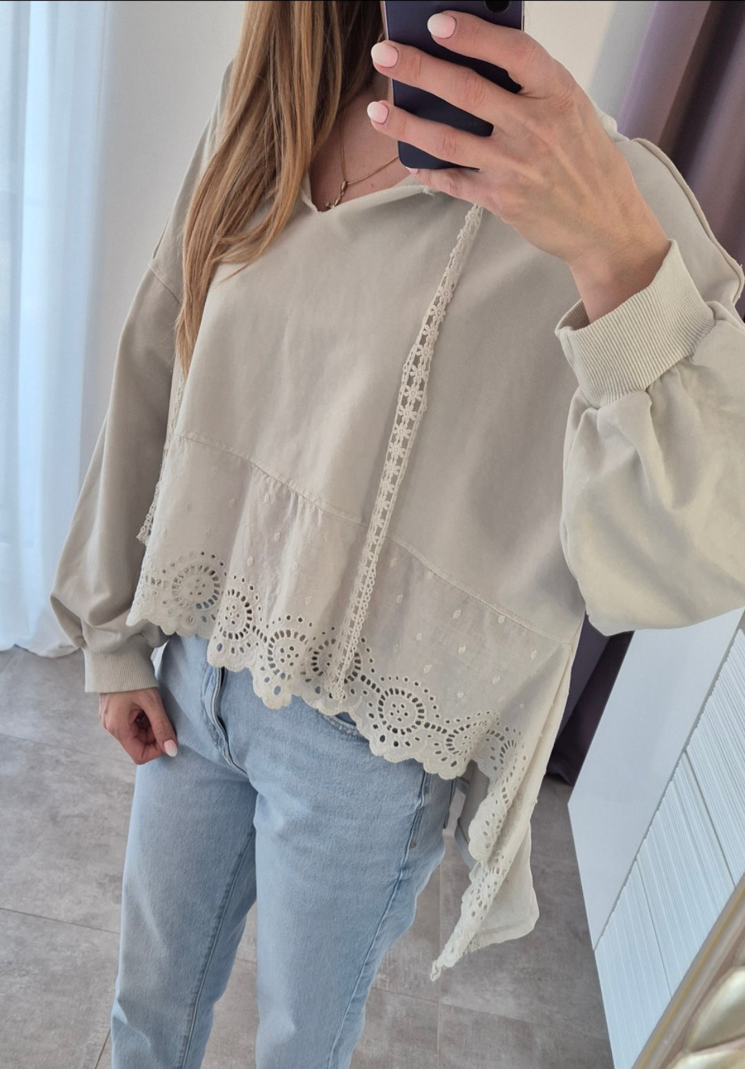 Bluse grau-beige