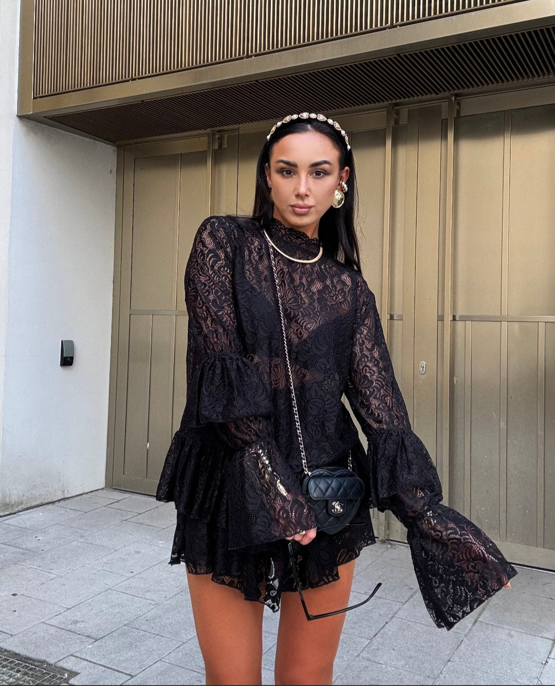 Spitzenbluse Boho schwarz