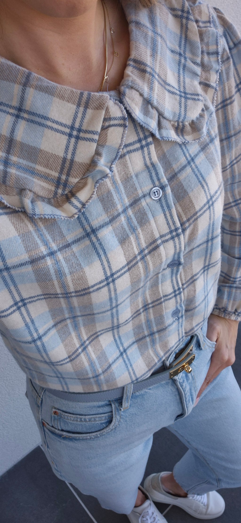 Karobluse mit Rüschenkragen – blau 100% Baumwolle