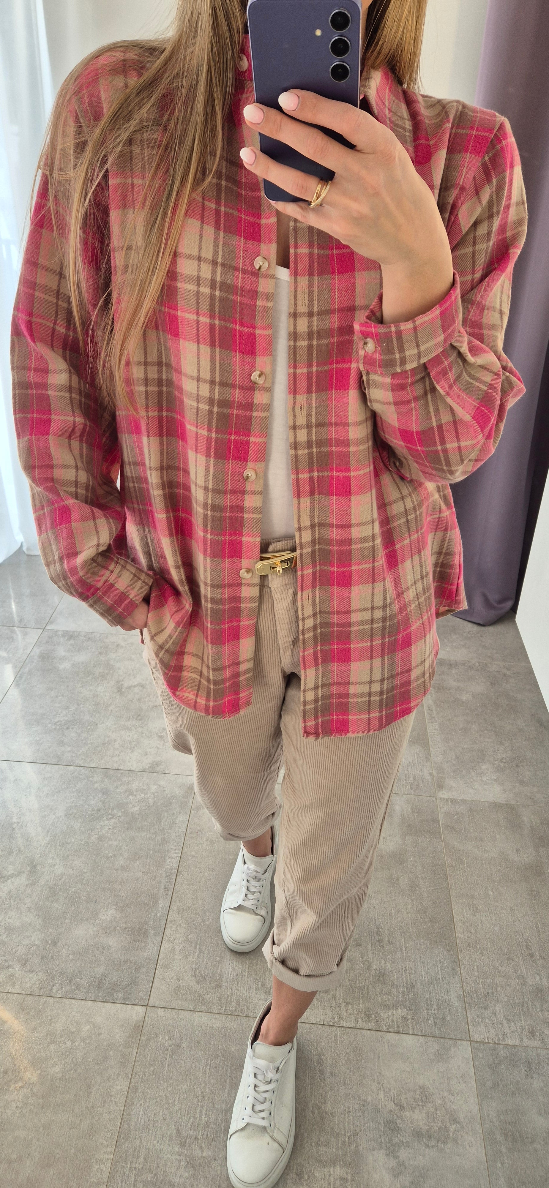 Karohemd Rosa-Beige